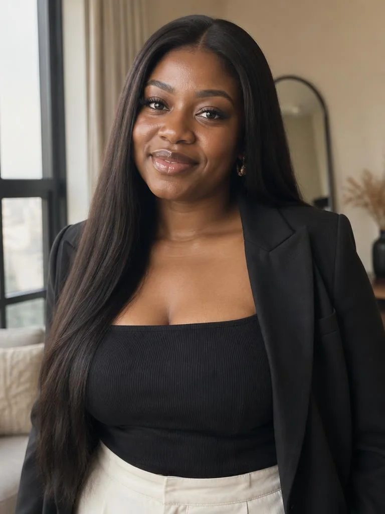 Nigerian fashion and beauty creator in a natural-light studio