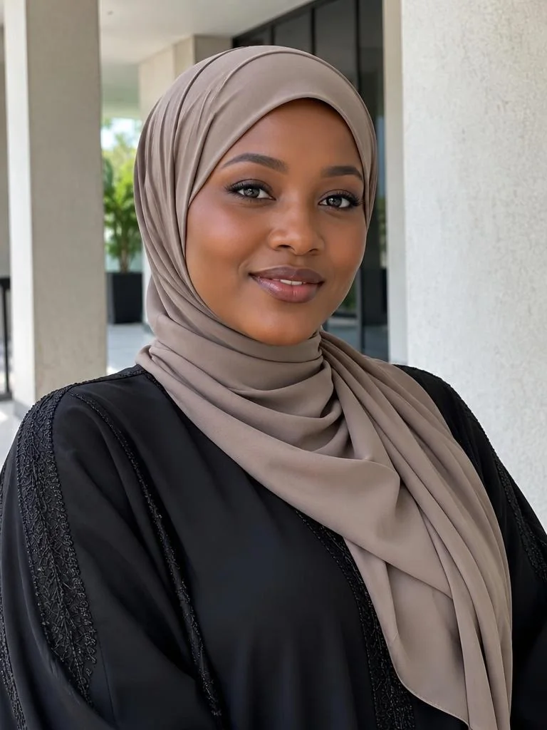 Nigerian modest fashion creator in a contemporary setting