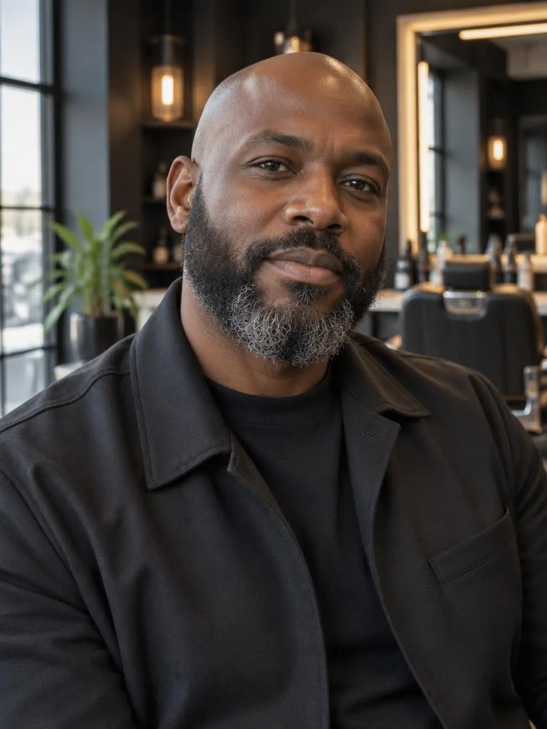 Nigerian grooming and style creator in a refined barbershop